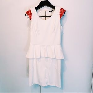 White Peplum Dress with Red Jewels